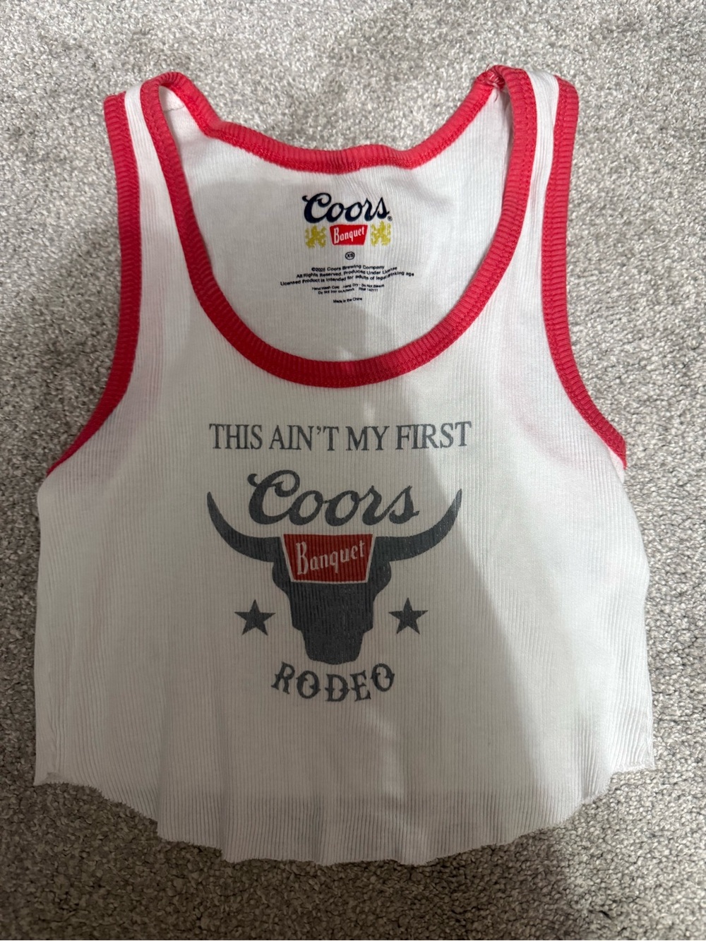 Coors Banquet White & Red Ribbed Crop Tank